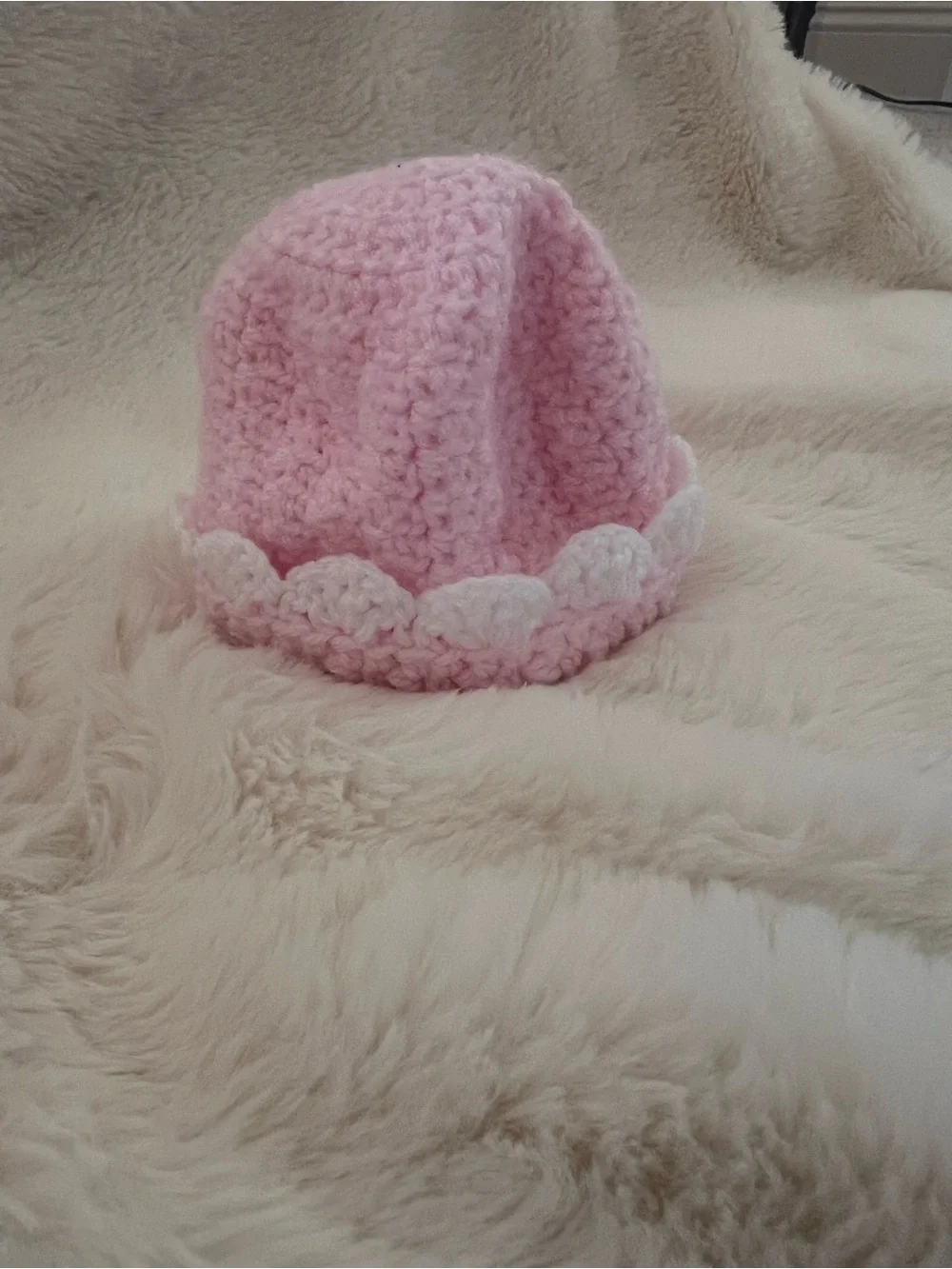 Baby Pink Crochet One-Piece Bodysuit with White Scalloped Trim
